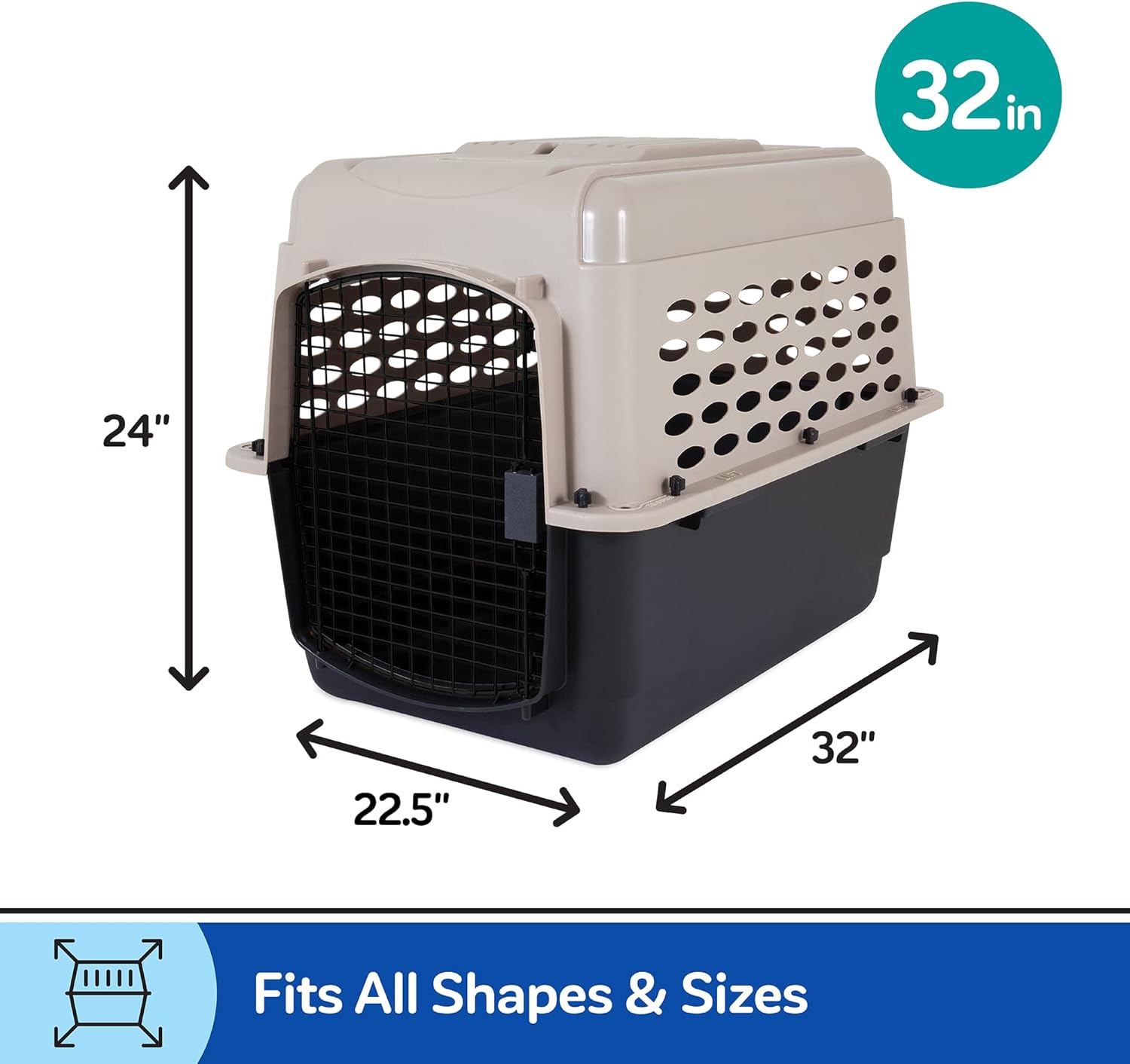 PETMATE VARI KENNEL 40" 70-90LBS ~ BLEACHED LINEN & BLACK (IATA APPROVED)